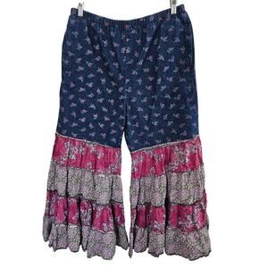 Floral Jeans Womens Size 18 Pink Patchwork Retro Handmade Indie Festival Boho